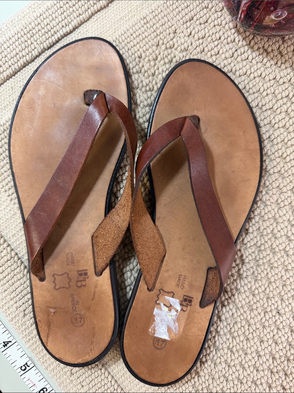 Handmade in Greece Brown Leather Women's Flip Flop Sandals
